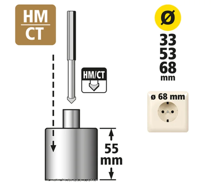 Set carote cu carbură de wolfram Wolfcraft 1003000 Carbură de wolfram 8/33/53/68mm-3