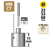 Set carote cu carbură de wolfram Wolfcraft 1003000 Carbură de wolfram 8/33/53/68mm-3