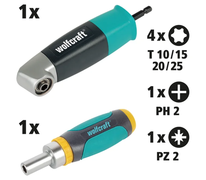 Set de biți cu adaptor unghiular Wolfcraft 1001000 PH/PZ/TX-6