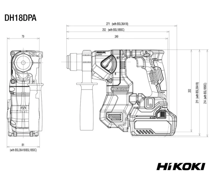 Ciocan rotopercutor cu acumulator (fără bat) HIKOKI DH18DPAW4Z 1.3J 18V-8