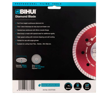 Disc de tăiat cu diamant B-TURBO BIHUI DCDT200 200mm turbo photo 0