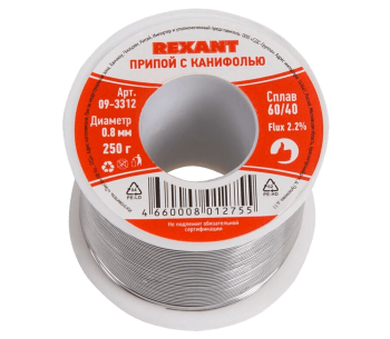 Sârmă pentru sudură cu flux REXANT 09-3312 Staniu/Plumb 0.8mm 0.25kg photo