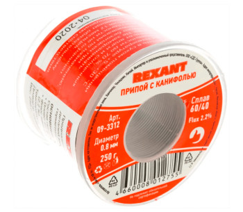 Sârmă pentru sudură cu flux REXANT 09-3312 Staniu/Plumb 0.8mm 0.25kg photo 3
