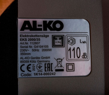 Цепная пила электрическая AL-KO Easy EKS2000 2000вт 350мм photo 7