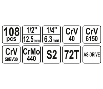 Набор 108 головки торцевые и бит YATO YT38791 10-32мм photo 3