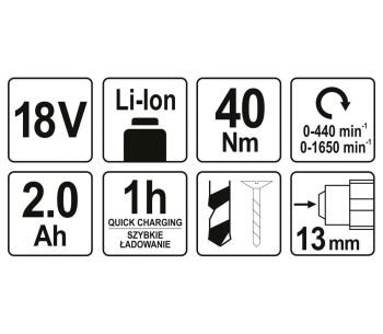 Шуруповёрт аккумуляторный YATO YT82780 18В 2Ач photo 2
