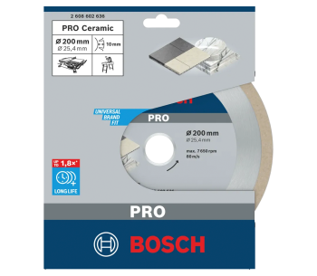 Disc de tăiat cu diamant BOSCH PRO Ceramic 200mm Solid Ceramică/Porțelan/Marmură photo 0