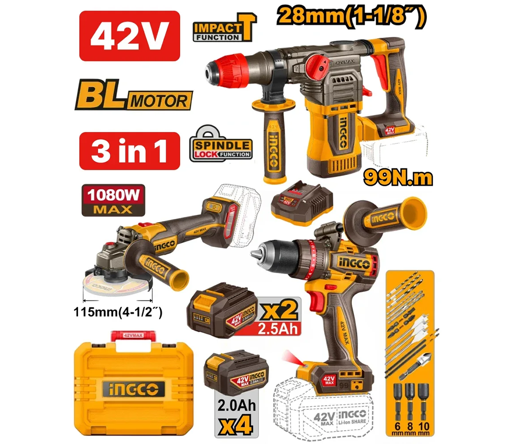 Set de unelte cu acumulator INGCO COSLI42228