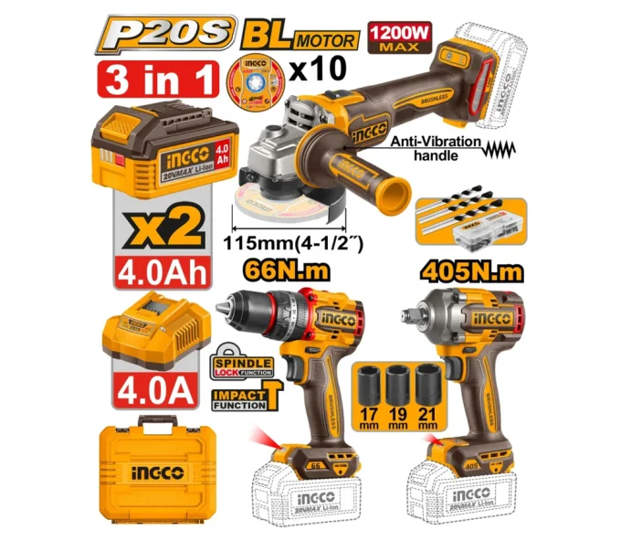 Set de unelte cu acumulator INGCO CKLI20358-1