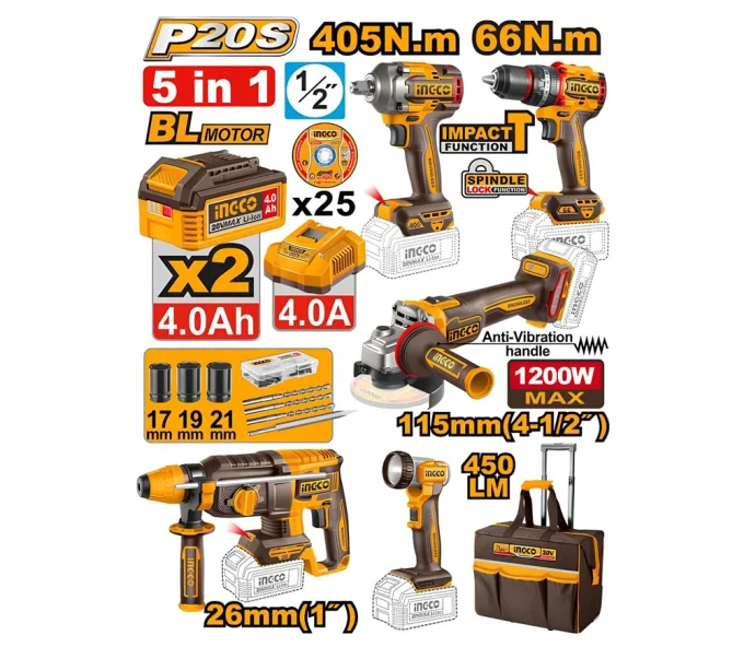 Set de unelte cu acumulator INGCO CKLI20595-1