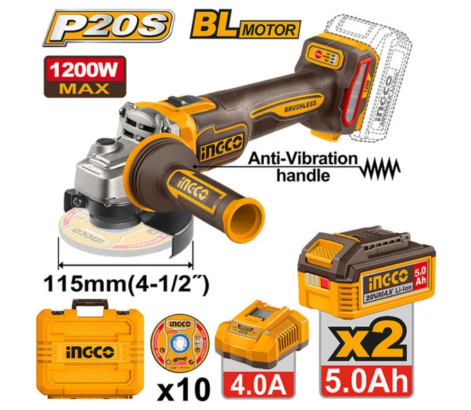 Polizor unghiular cu acumulator INGCO CAGLI2120252 115 mm 20 V 5 Ah-1