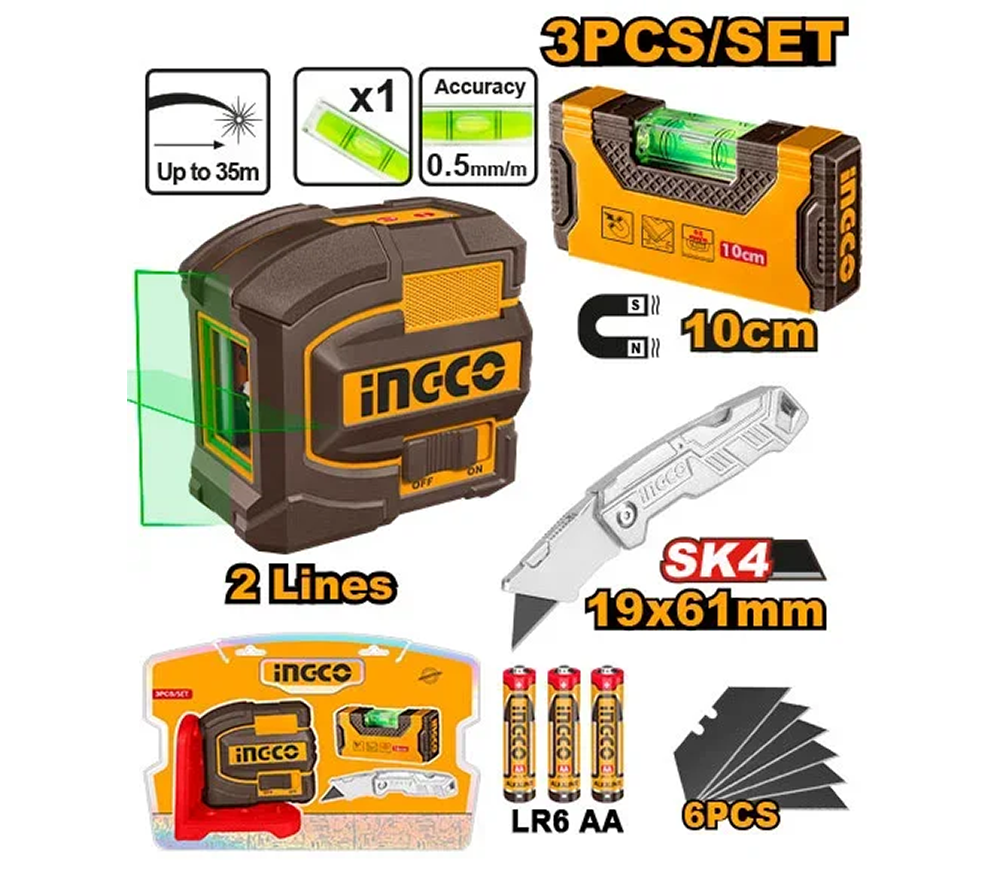 Nivelă cu laser INGCO COSLL251002 COSLL251002 2 fascicole 35 m