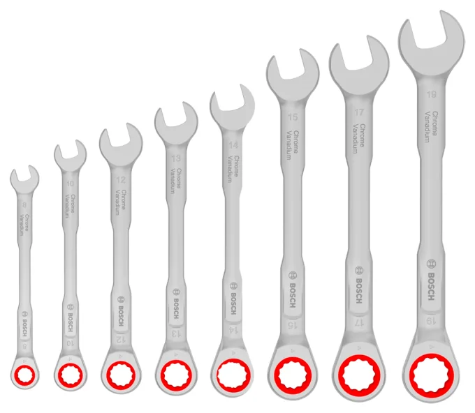 Set 8 chei combinate cu clichet BOSCH 1600A03AG5 8-19 mm-1