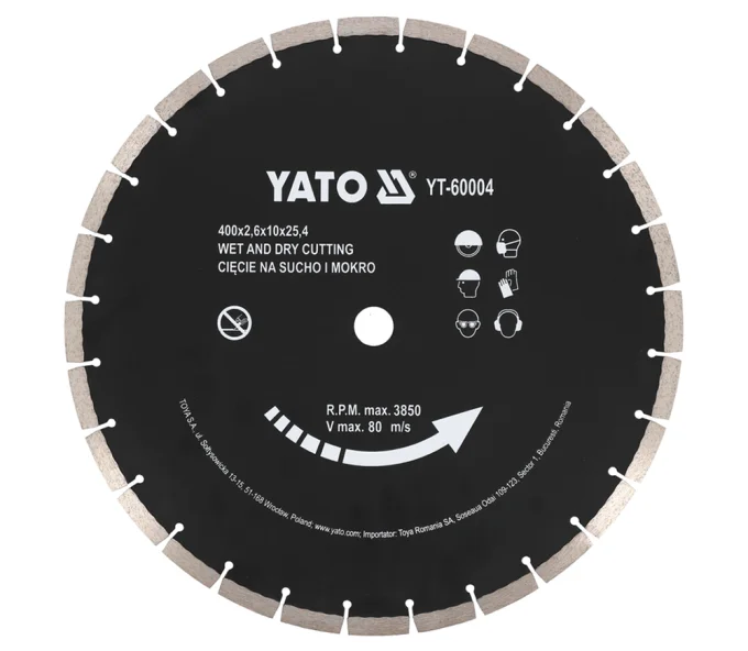 Disc de tăiat cu diamant YATO YT60004 400 mm Segmentat Piatră, Beton, Granit-1