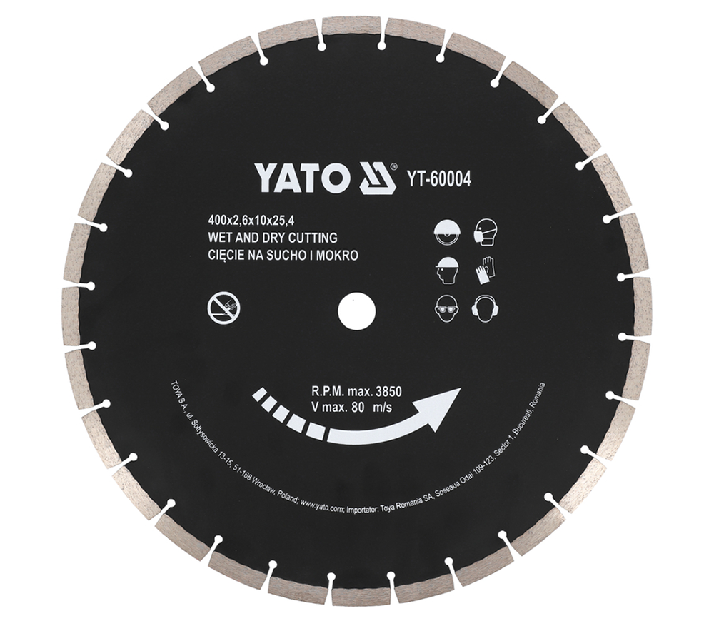 Disc de tăiat cu diamant YATO YT60004 400 mm Segmentat Piatră, Beton, Granit