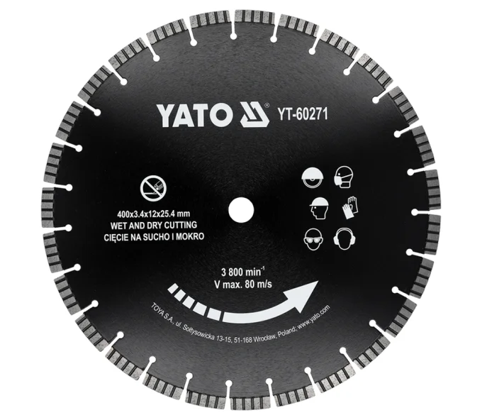 Disc de tăiat cu diamant YATO YT60271 400 mm Segmentat Piatră, Beton, Granit, Cărămidă, Asfalt, Beton celular-1
