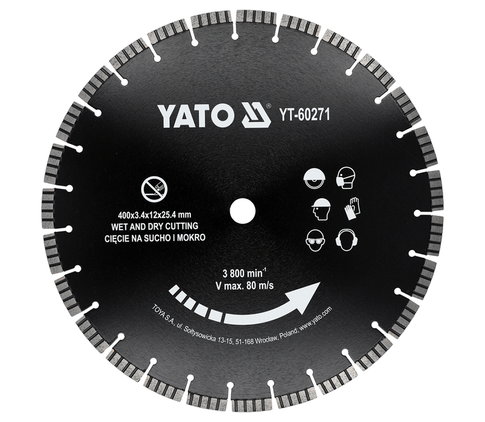 Disc de tăiat cu diamant YATO YT60271 400 mm Segmentat Piatră, Beton, Granit, Cărămidă, Asfalt, Beton celular