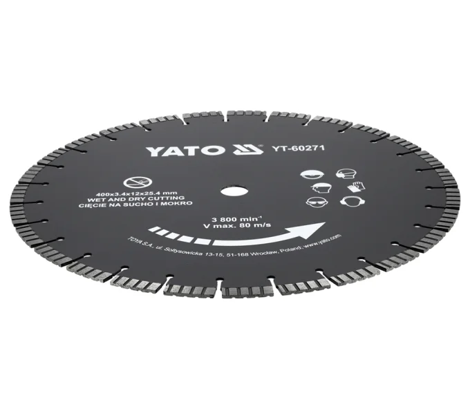 Disc de tăiat cu diamant YATO YT60271 400 mm Segmentat Piatră, Beton, Granit, Cărămidă, Asfalt, Beton celular-2