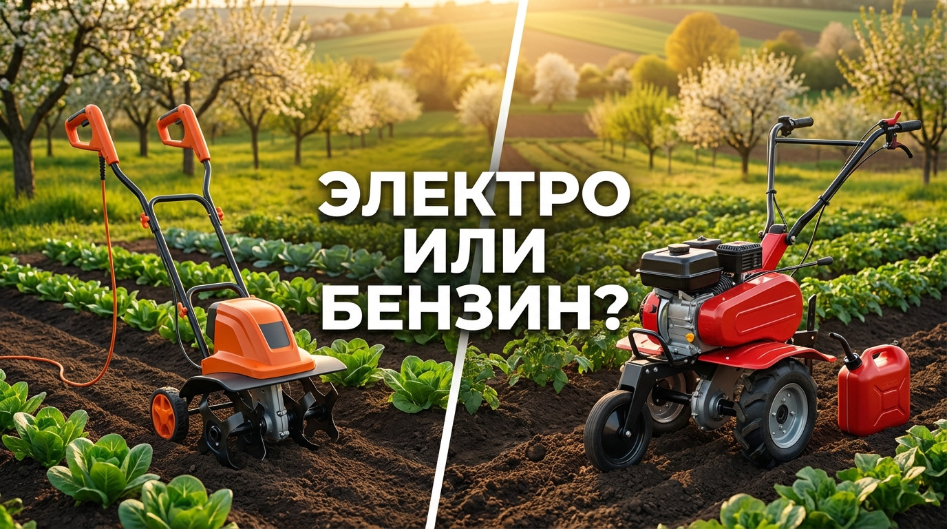 Общий вид работы с культиватором на участке
