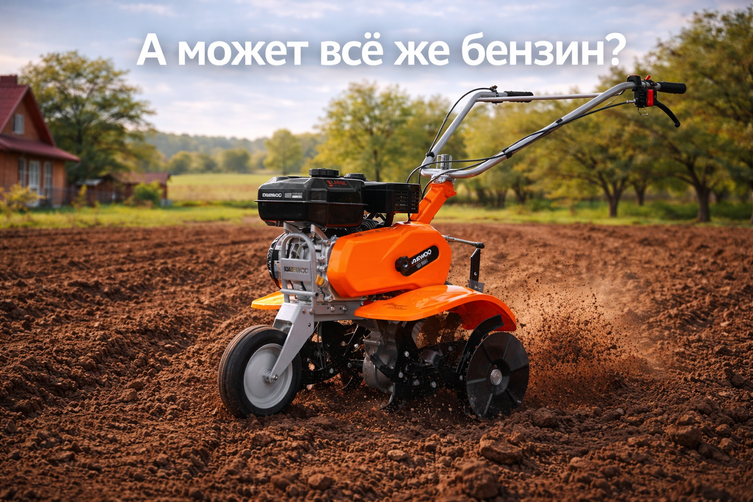 Бензиновый мотокультиватор в работе на поле
